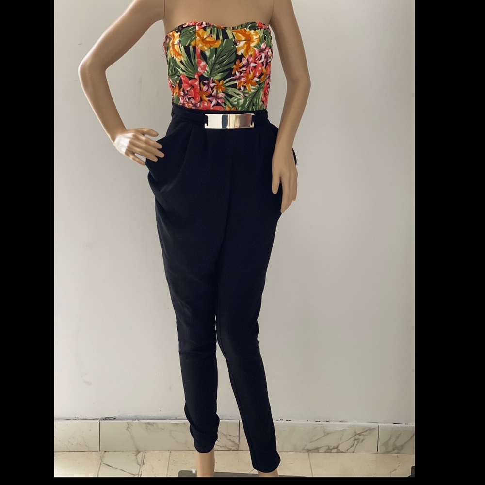 One piece floral strapless jumpsuit